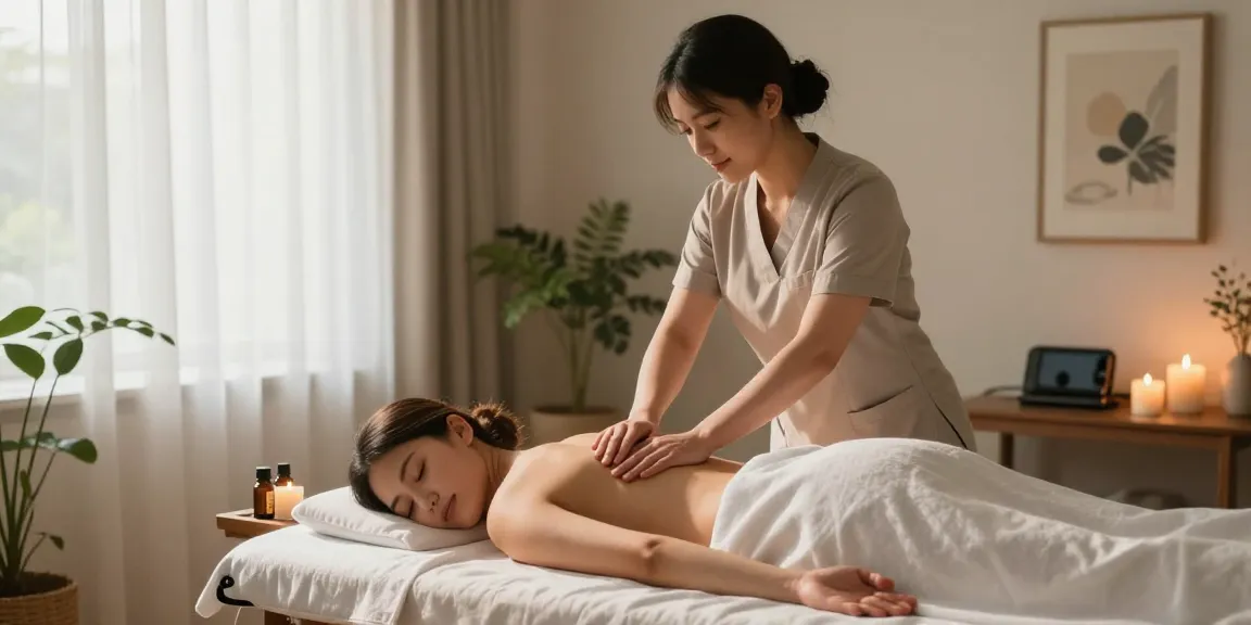 Relaxing 성남출장마사지 session at home with professional therapist in a calm atmosphere.