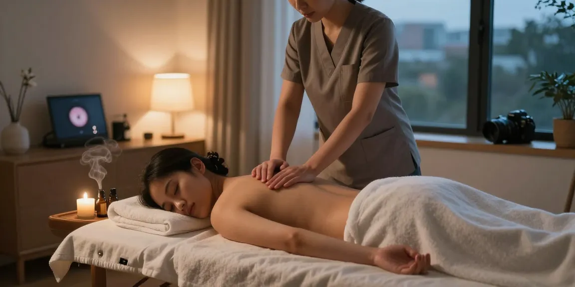 출장마사지 in a cozy home setting with a skilled therapist providing comfort to a client.